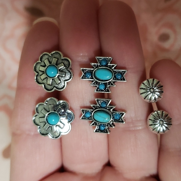 (B) 3 Pairs of Earrings Southwestern Tribal Rodeo Western Boho Cowgirl Turquoise - Picture 1 of 5